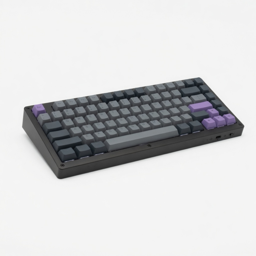 Wireless Mechanical Keyboard, 84-Key Compact Layout, Gray and Purple Keycaps